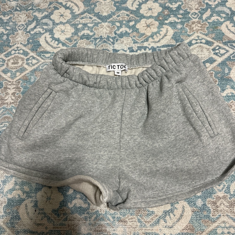 Gray Knit Shorts with Elastic Waistband